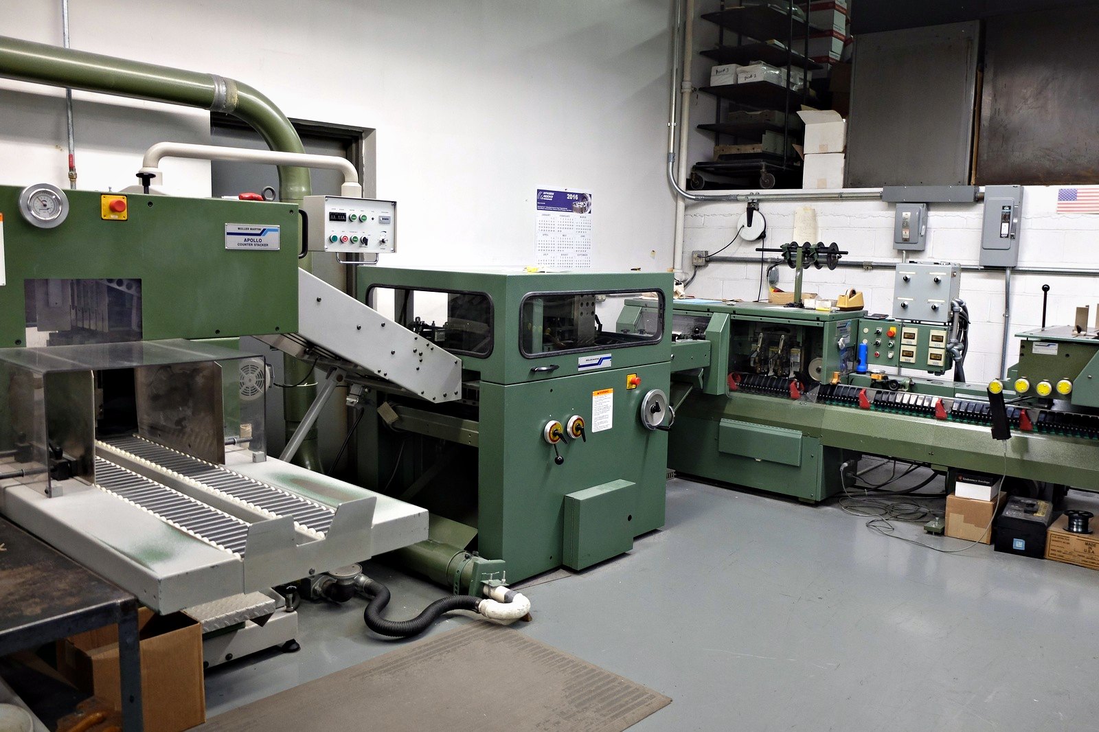 The Muller Martini saddle stitching line and Apollo counter stacker at Broudy Printing
