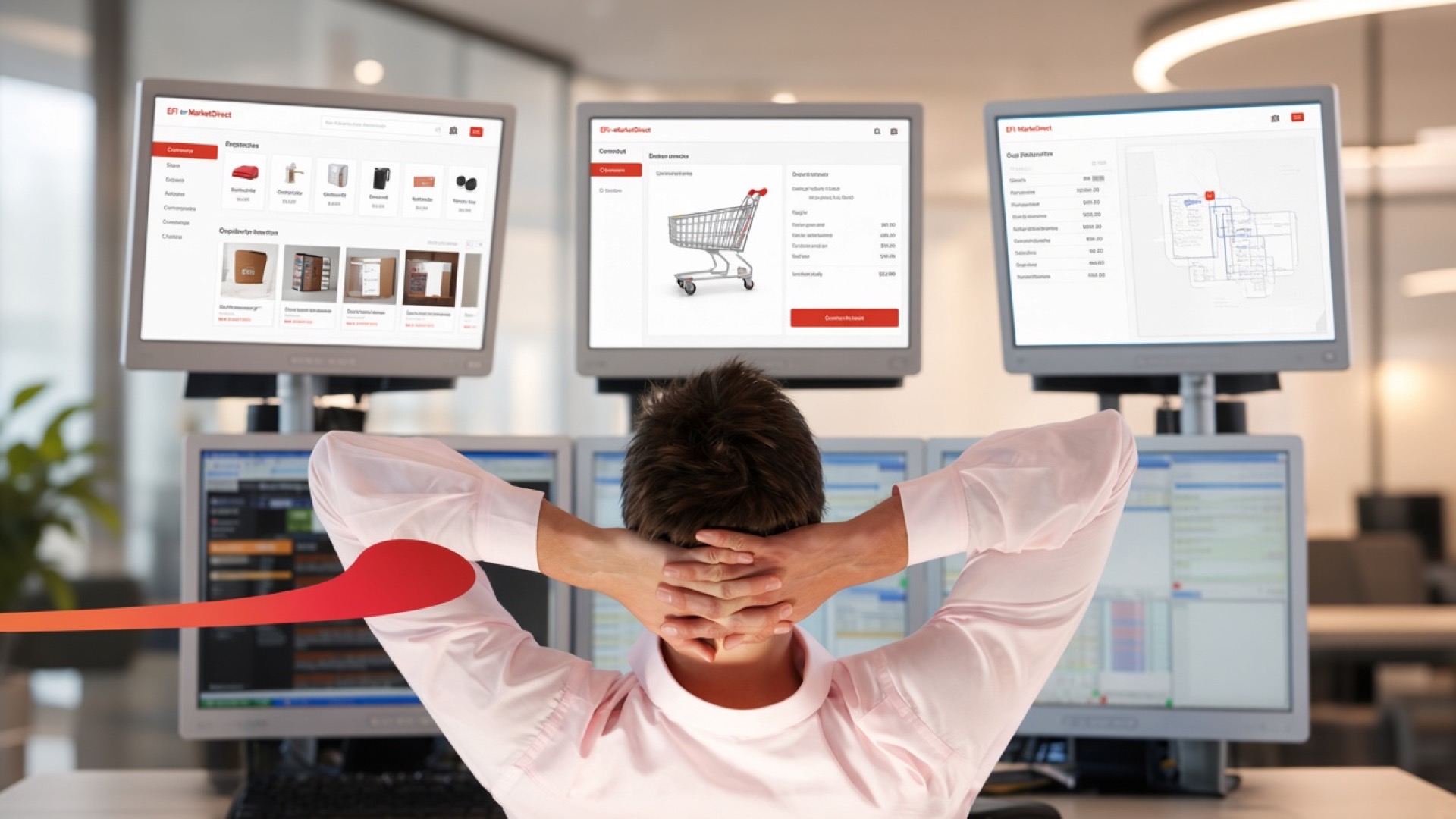 Operator reviewing multiple MyPrintCentral storefront and order screens