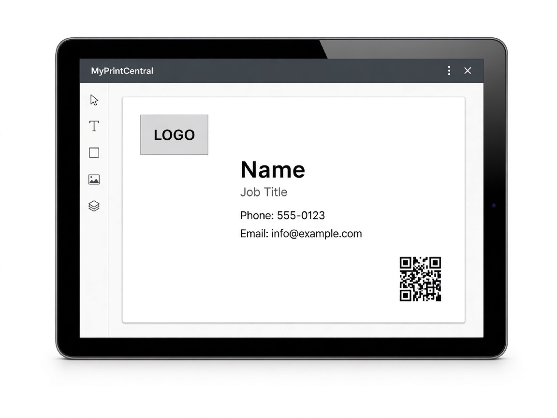 Tablet showing MyPrintCentral template personalization editor