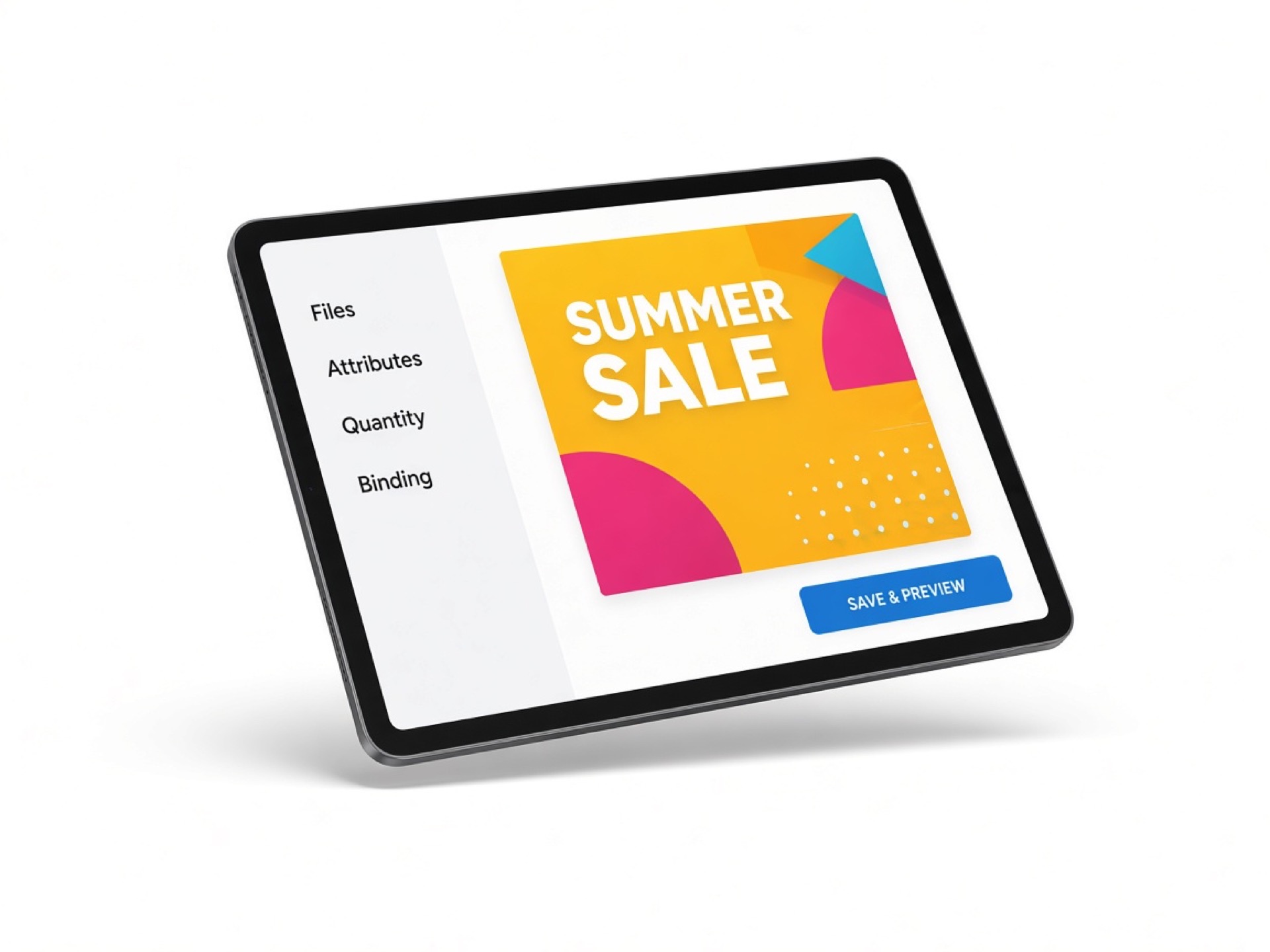 Tablet showing the MyPrintCentral visual product builder