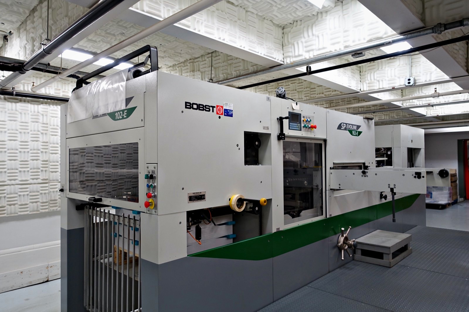 The Bobst 102-E autoplaten die-cutter at Broudy Printing