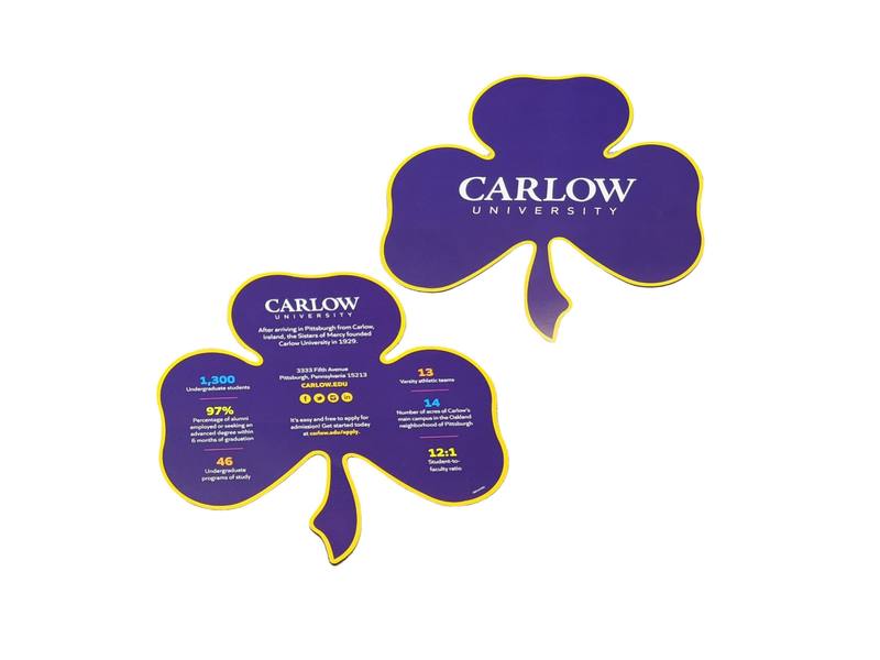 Carlow University Die Cut Shamrock Fast Facts Card