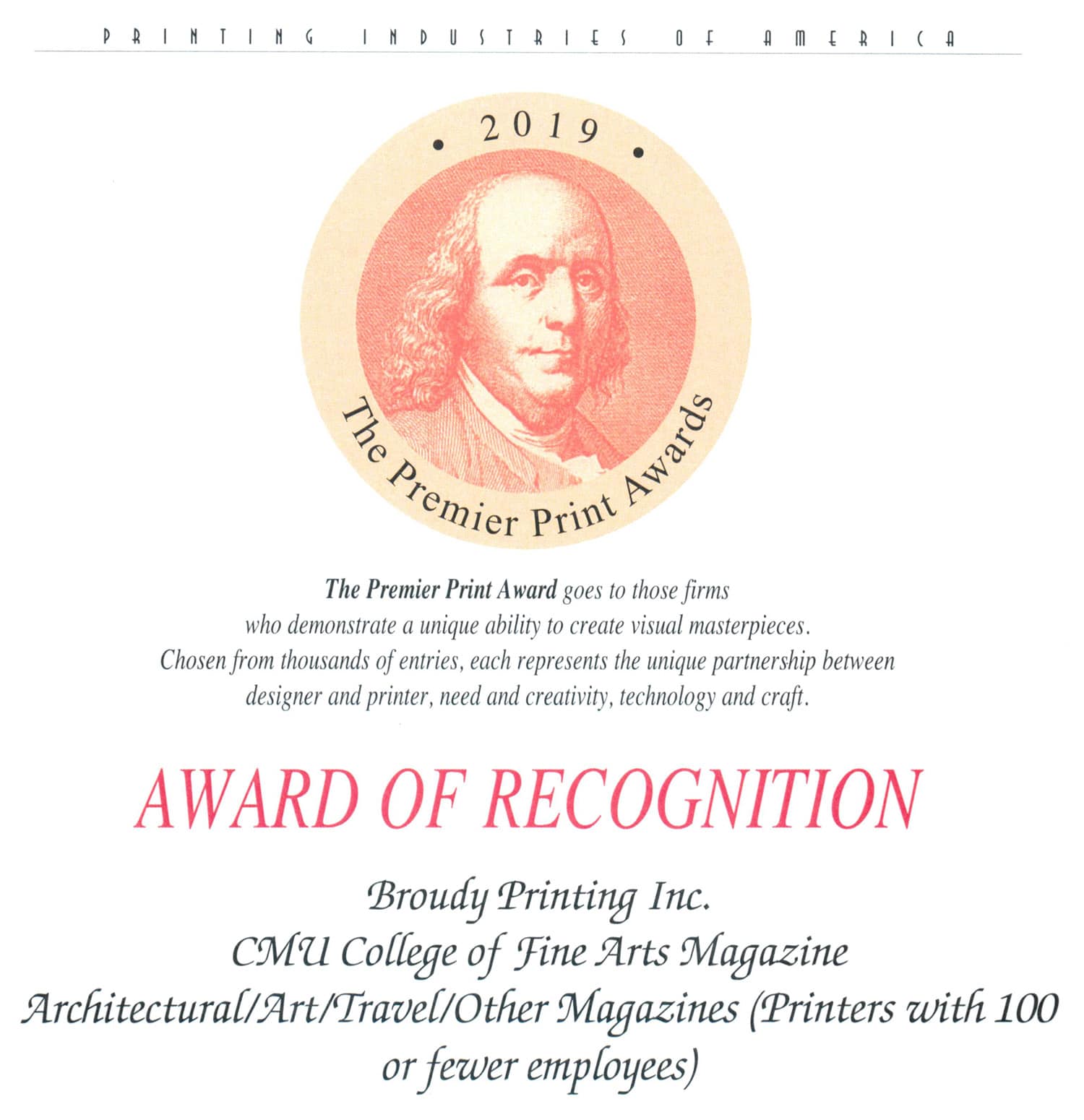 Broudy Printing wins 2019 Premier Print Award